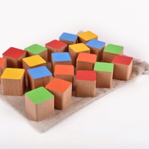Dřevěné kostky barevné 20 kusů včetně látkového pytlíku