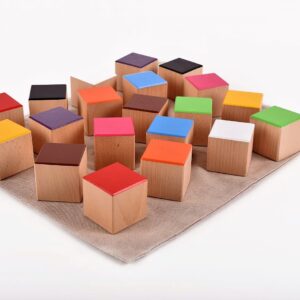 Dřevěné maxi kostky barevné 20 kusů včetně látkového pytlíku