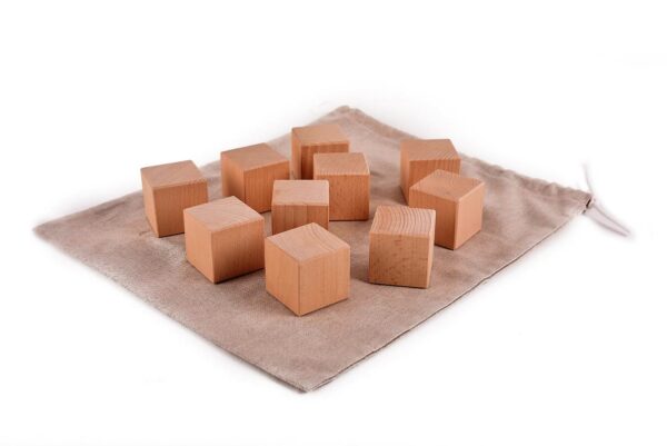 Dřevěné maxi kostky přírodní 10 kusů včetně látkového pytlíku